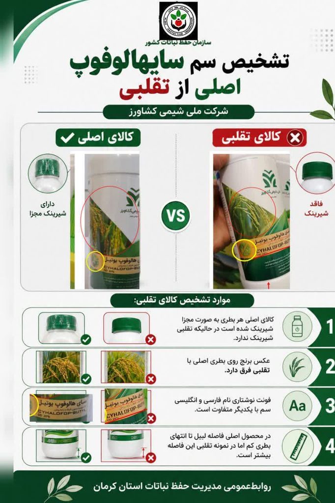 اطلاع‌رسانی مهم درباره تشخیص علف‌کش سای‌هالوفوپ بوتیل تقلبی